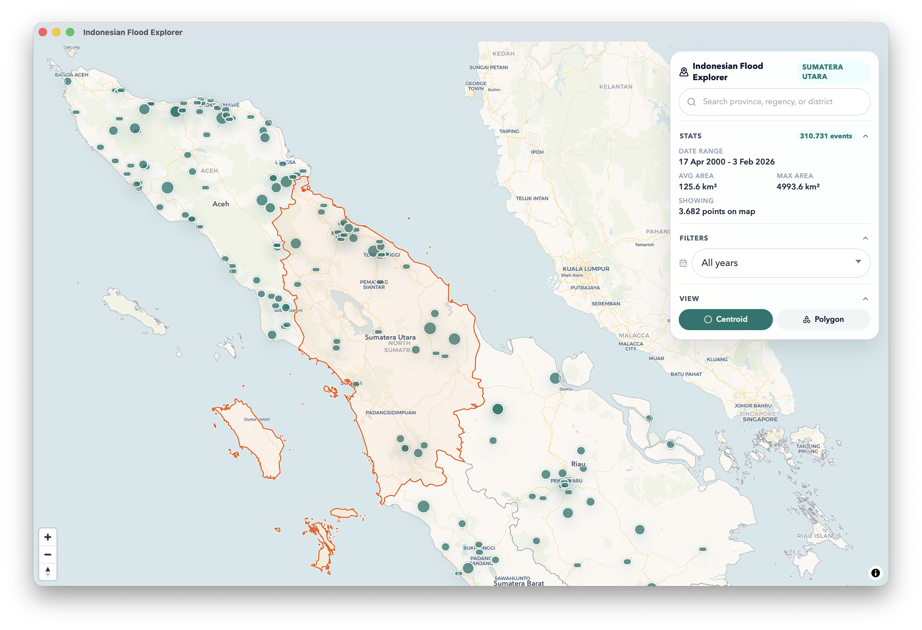 Indonesian Flood Explorer app interface